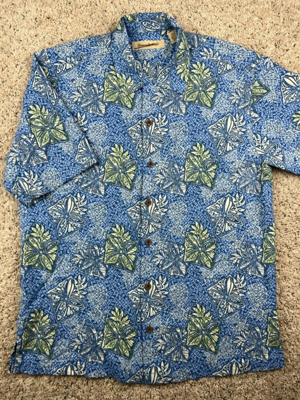 Tommy Bahama ALL SILK Floral Hawaiian Camp Aloha Shirt Medium Button Up Blue